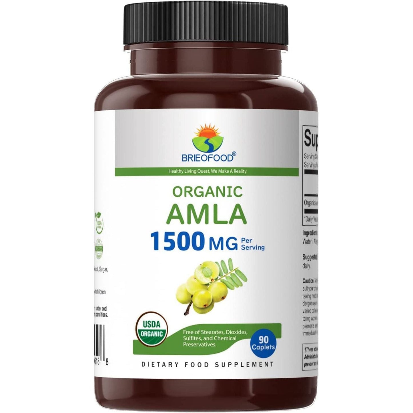 Brieofood Organic Amla 1500Mg, Vegetarian, Gluten Free 45 Servings