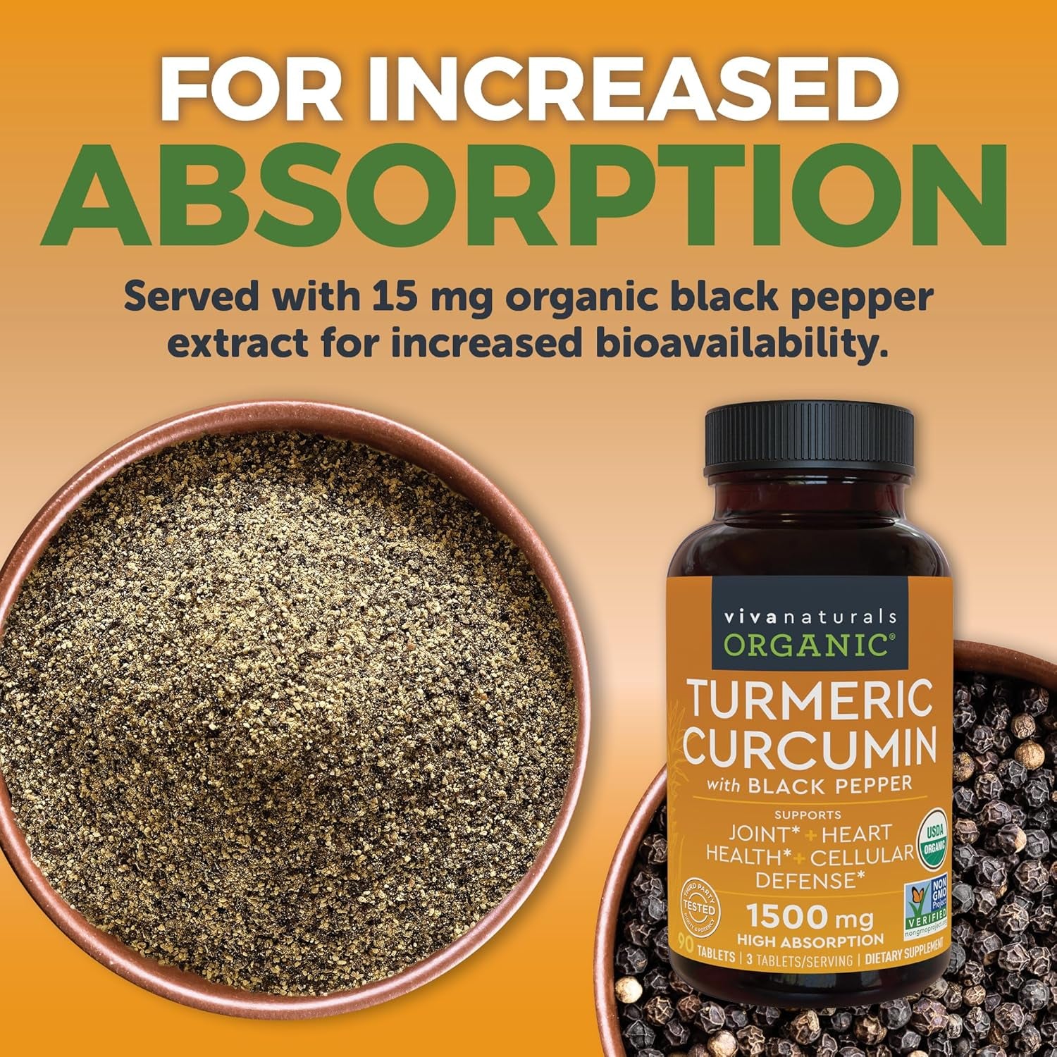 Organic Turmeric Supplement 1500 Mg - Turmeric Pills for Joint Support and Cellular Defense 