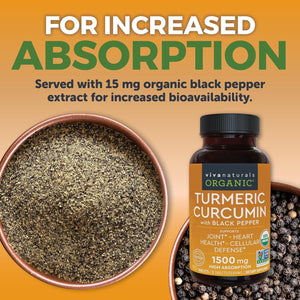 Organic Turmeric Supplement 1500 Mg - Turmeric Pills for Joint Support and Cellular Defense 