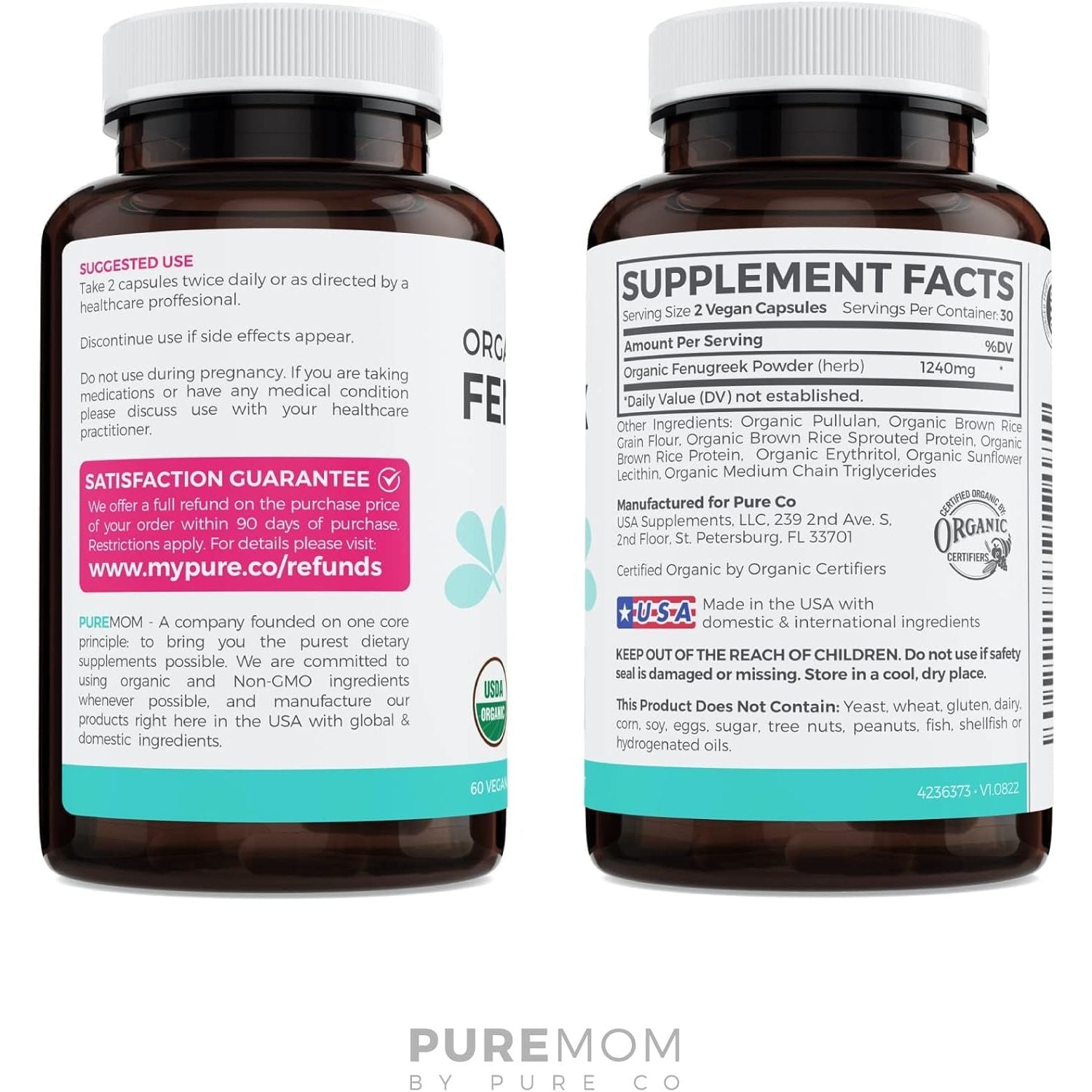 USDA Organic Fenugreek Capsules  for Increased Breast Milk Supply -  60 Capsules