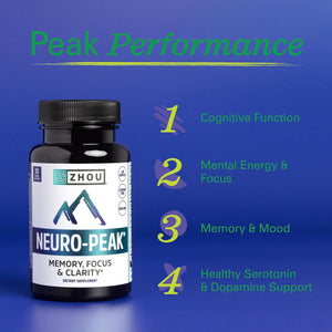 Zhou Neuro Peak Brain Support Supplement | Memory, Focus & Clarity Formula | 30 Vegcaps