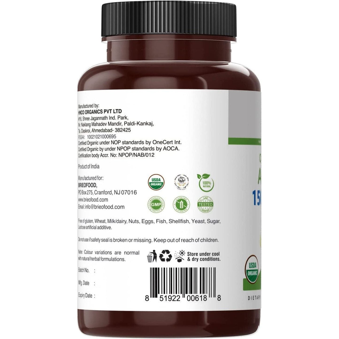 Brieofood Organic Amla 1500Mg, Vegetarian, Gluten Free 45 Servings