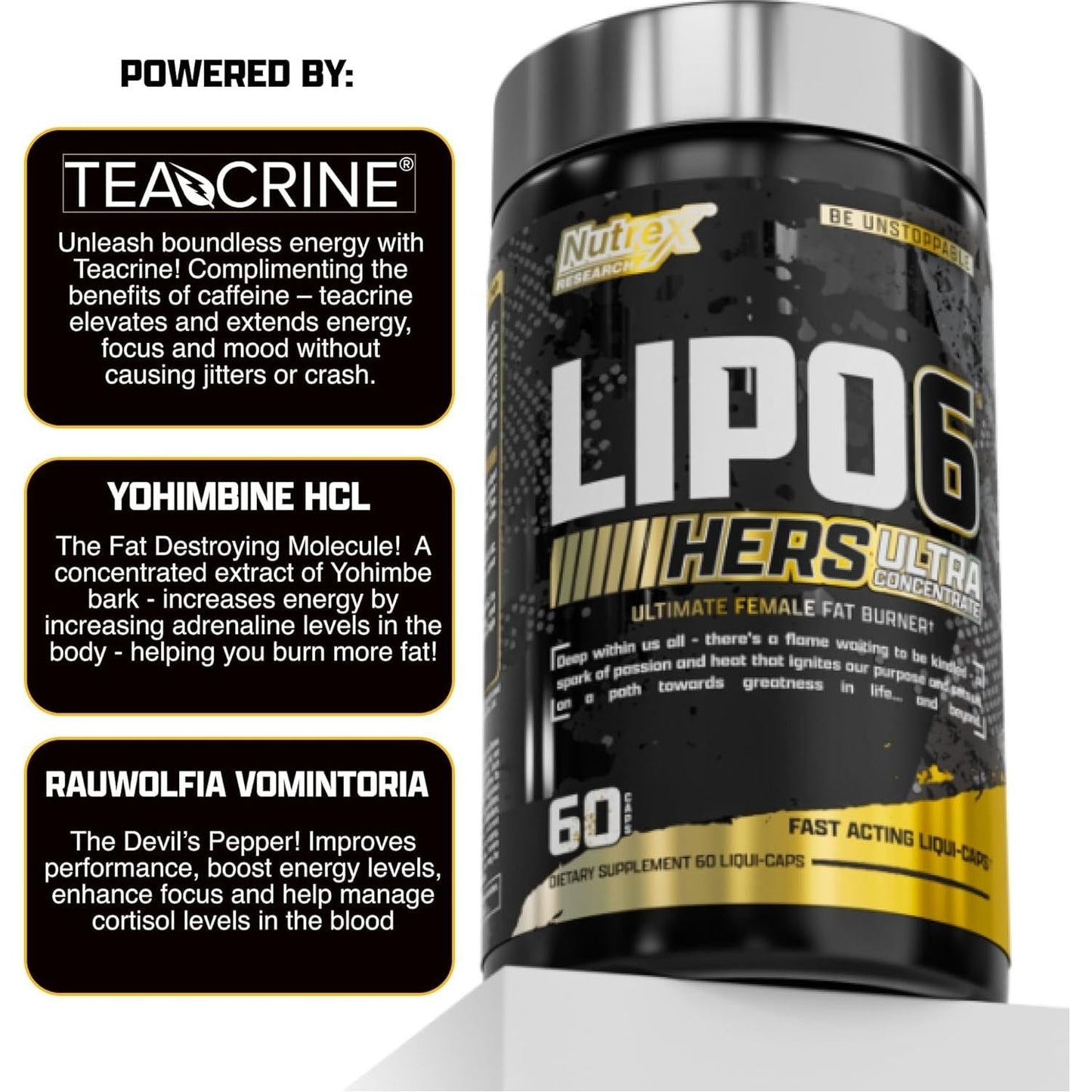 Nutrex Research Lipo-6 Black Hers Ultra Concentrate | Weight Loss Pills for Women (60 Pills)