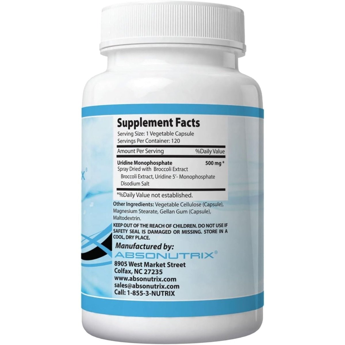 Absonutrix Uridine Monophosphate (Choline Enhancer) 500Mg per Capsule - 120 Vegetable Capsules Memory Made in USA - Suppviv