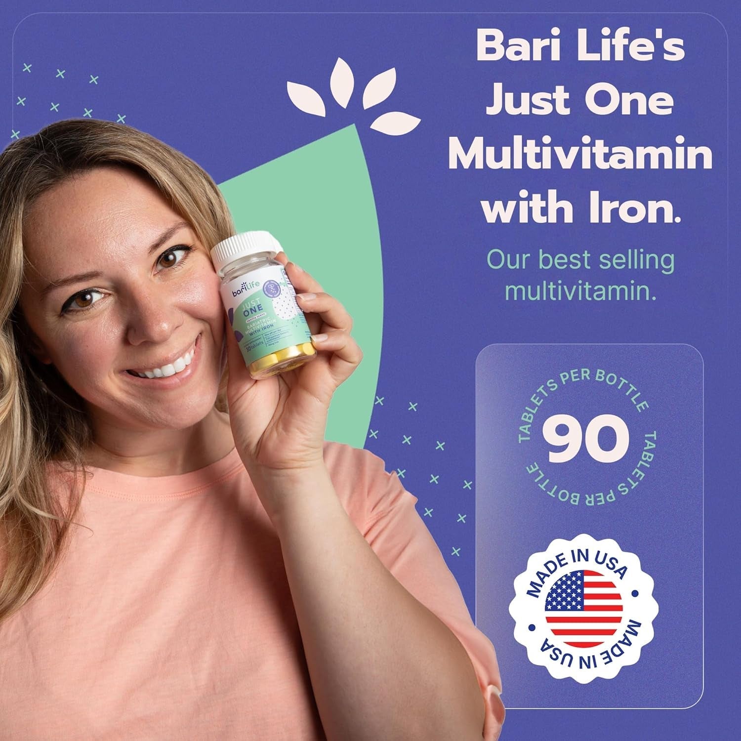 Just One - Once Daily Bariatric Multivitamin with Iron, 90 Count for Gastric Sleeve and Gastric Bypass