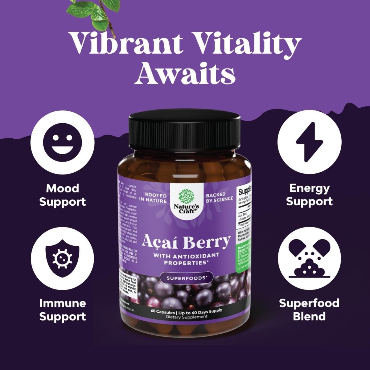 Acai Berry Antioxidant Support Weight Loss Supplement for Women and Men - 60 Servings - Suppviv