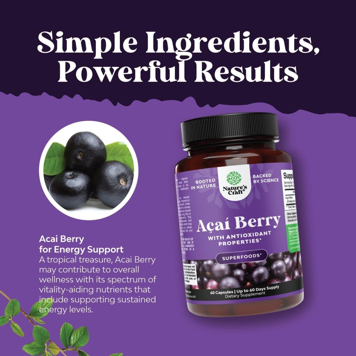 Acai Berry Antioxidant Support Weight Loss Supplement for Women and Men - 60 Servings - Suppviv