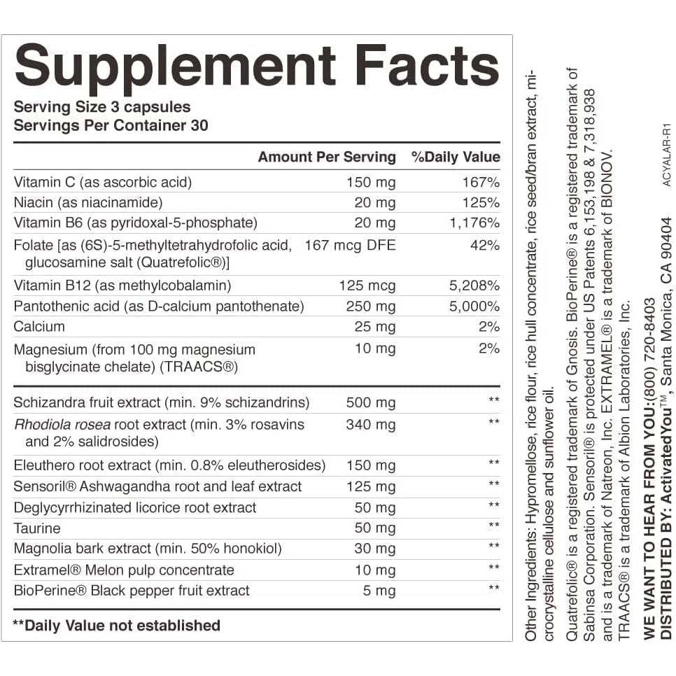 ACTIVATEDYOU Adrenalife - Calmness and Relaxation Adrenal Support Supplement (90 Capsules) - Suppviv