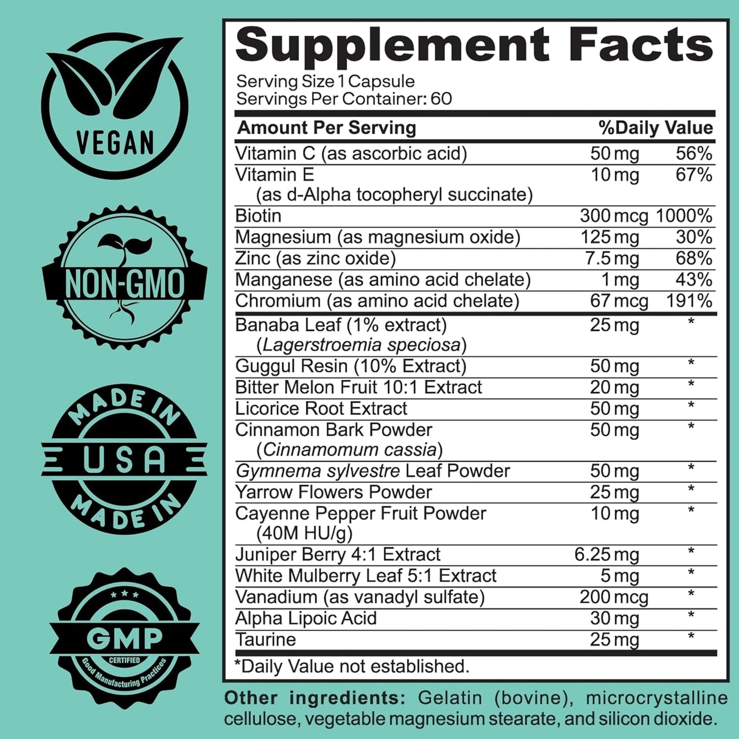 Blood Sugar Support Supplement with Cinnamon, Bitter Melon – Supports Healthy Blood Sugar Levels - 60 Capsules