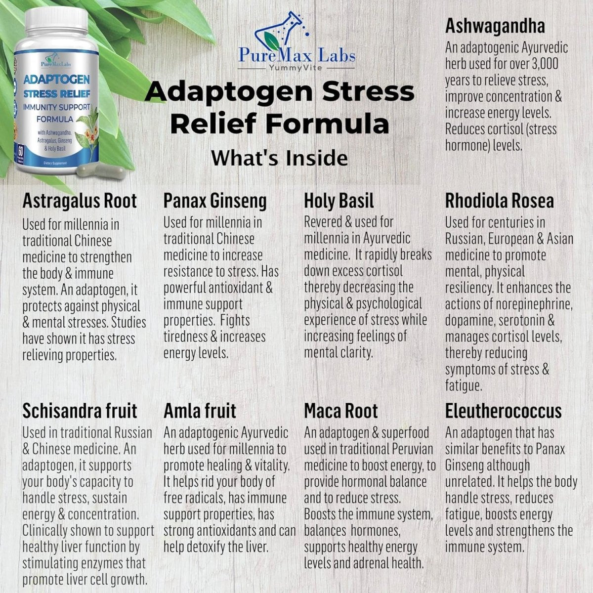 Adaptogen Stress Relief Immune Support Formula - Adaptogenic Adrenal Support 60 Capsules - Suppviv