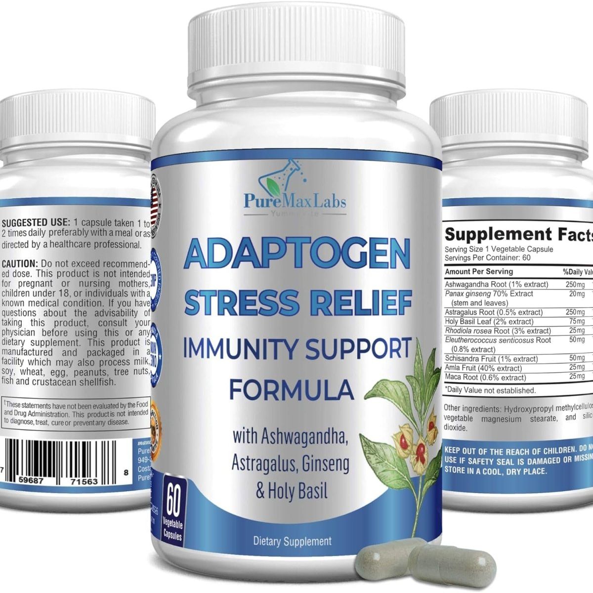Adaptogen Stress Relief Immune Support Formula - Adaptogenic Adrenal Support 60 Capsules - Suppviv