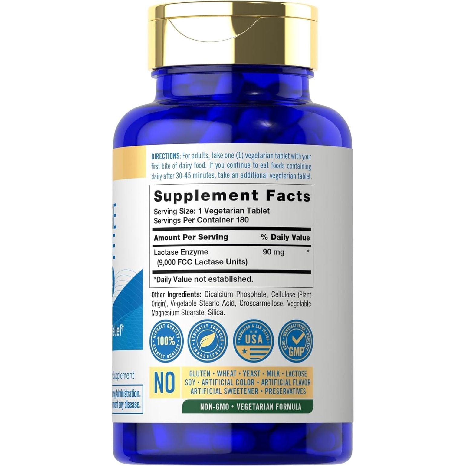 Carlyle Lactase Enzyme Pills 9000 FCC | 180 Tablets | Fast Acting Dairy Relief Supplement