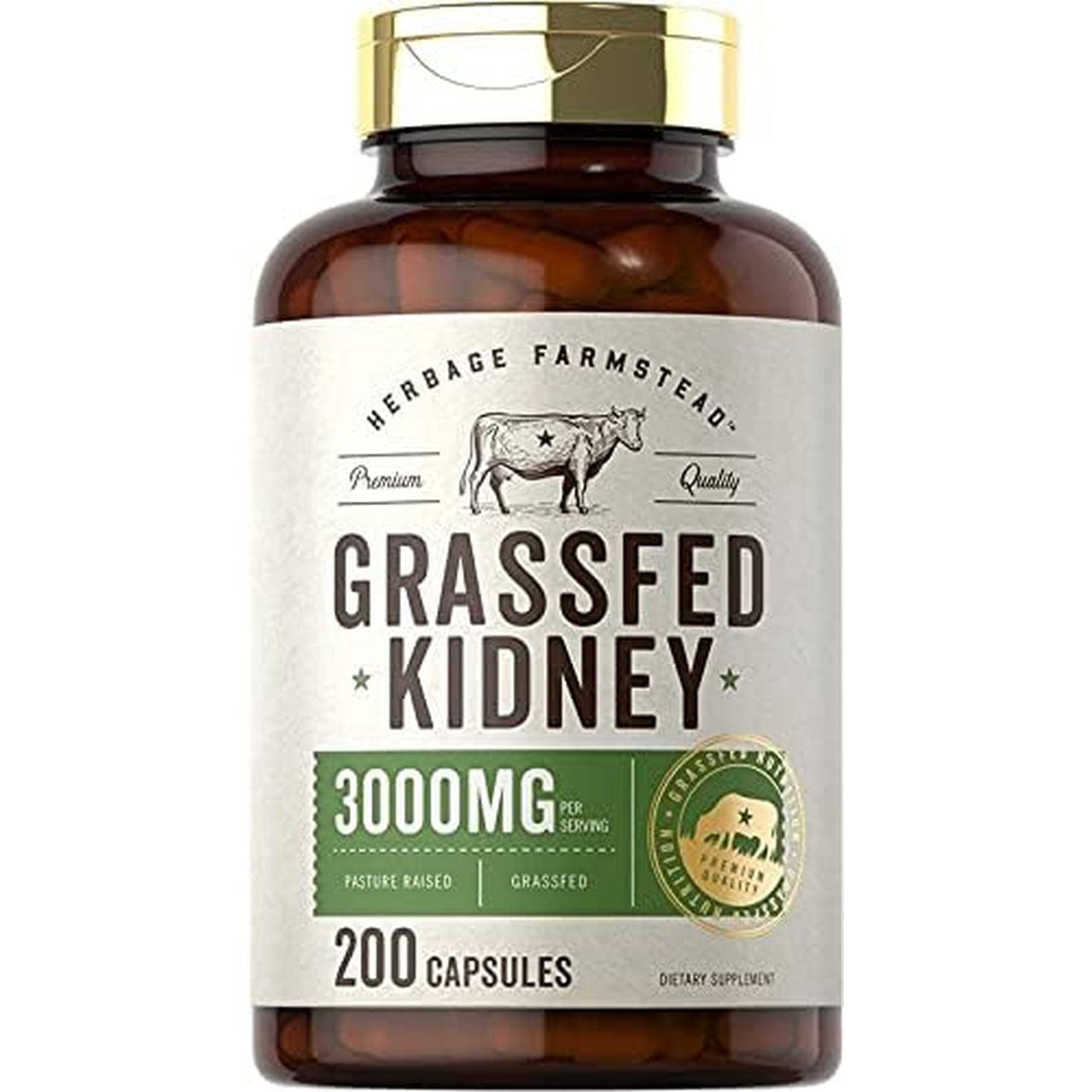 Carlyle Grass Fed Beef Kidney Supplement | 200 Capsules | 3000Mg | Hormone and Pesticide Free by Herbage Farmstead