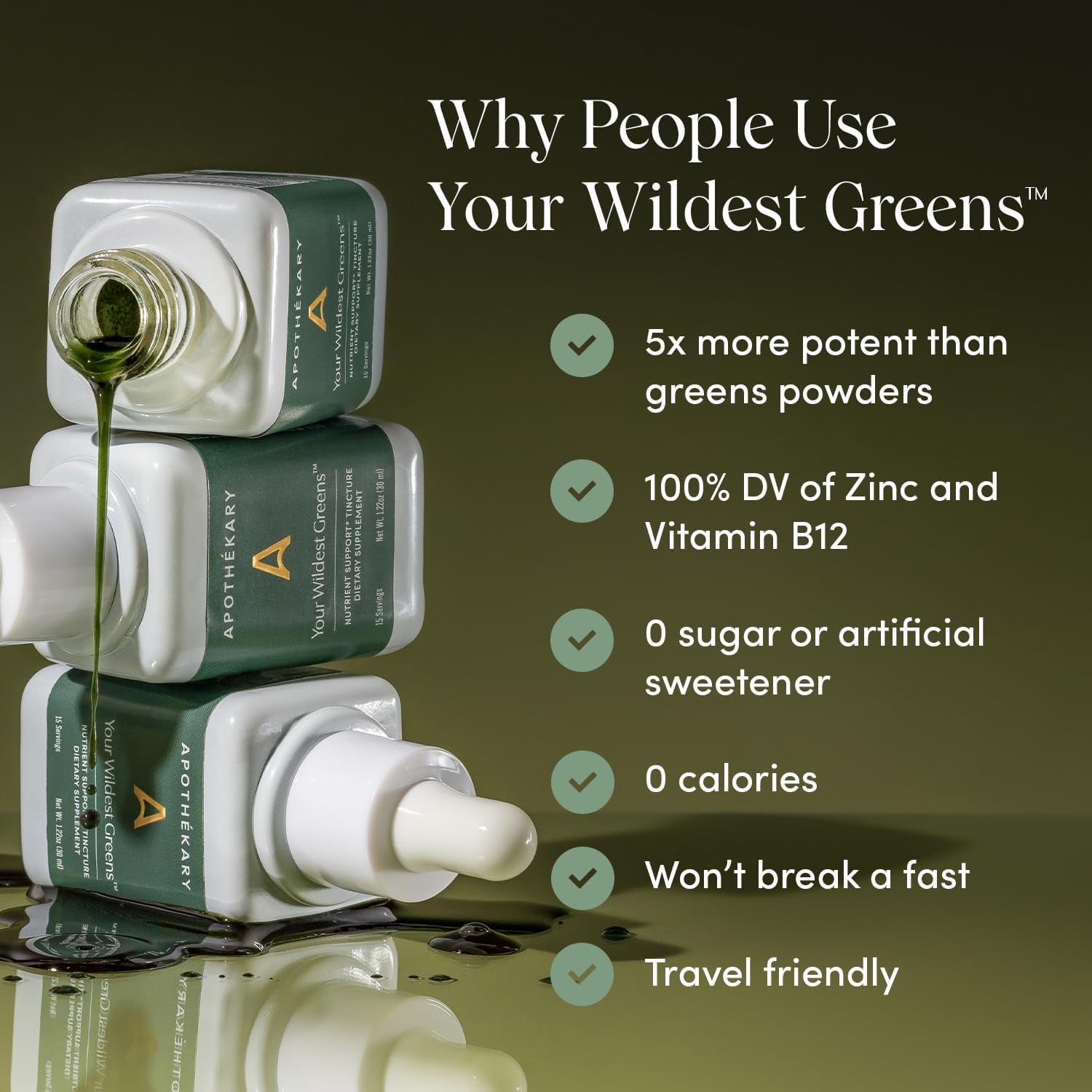 Apothékary Your Wildest Greens Tincture, All-In-One Daily Greens Superfood Supplement (15 Servings) 1.22Oz