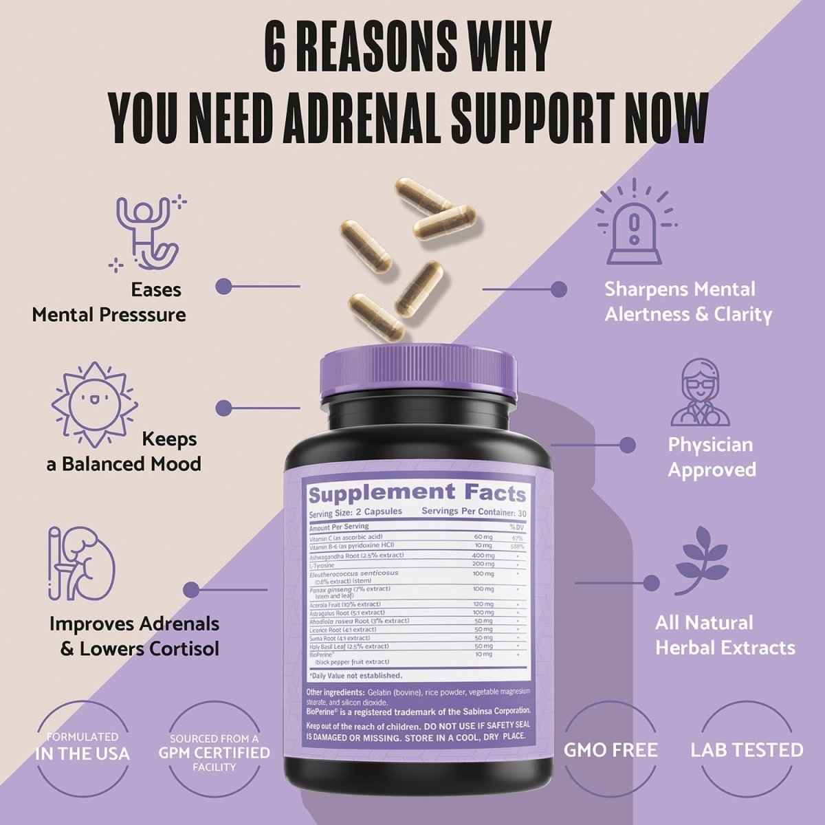 Adrenal Support & Cortisol Manager Supplement for Natural Energy, Fatigue And Mood Boost - Suppviv