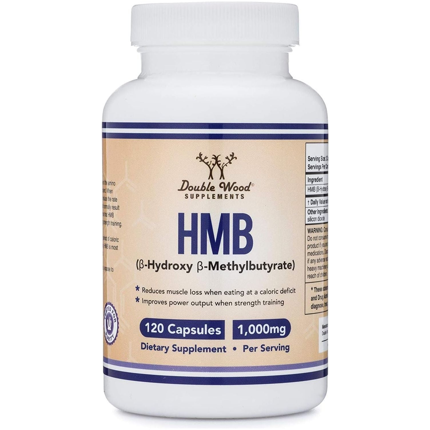 Double Wood HMB Supplement, Third Party Tested, Non-Gmo, Gluten Free, 120 Capsules, 1000Mg per Serving