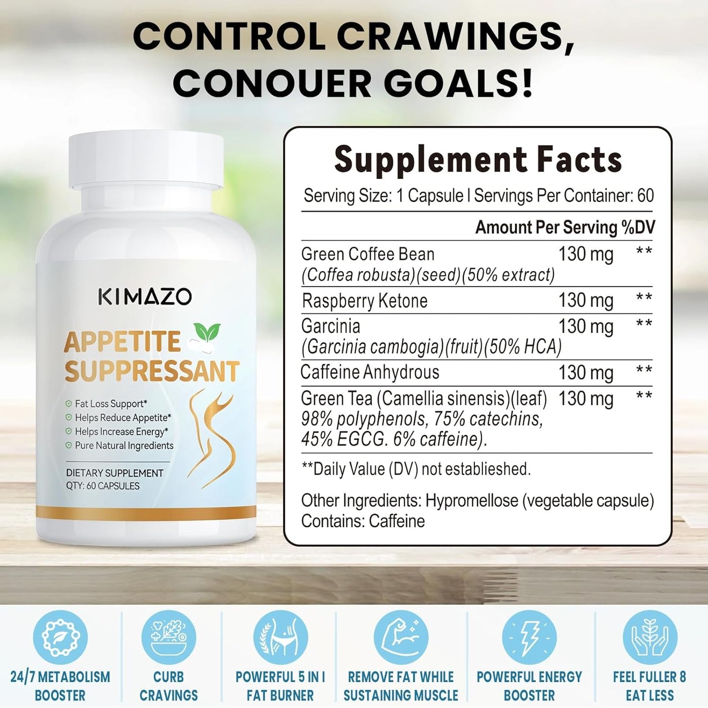 KIMAZO Appetite Suppressant Weight Loss Pills for Women - 60 Capsules