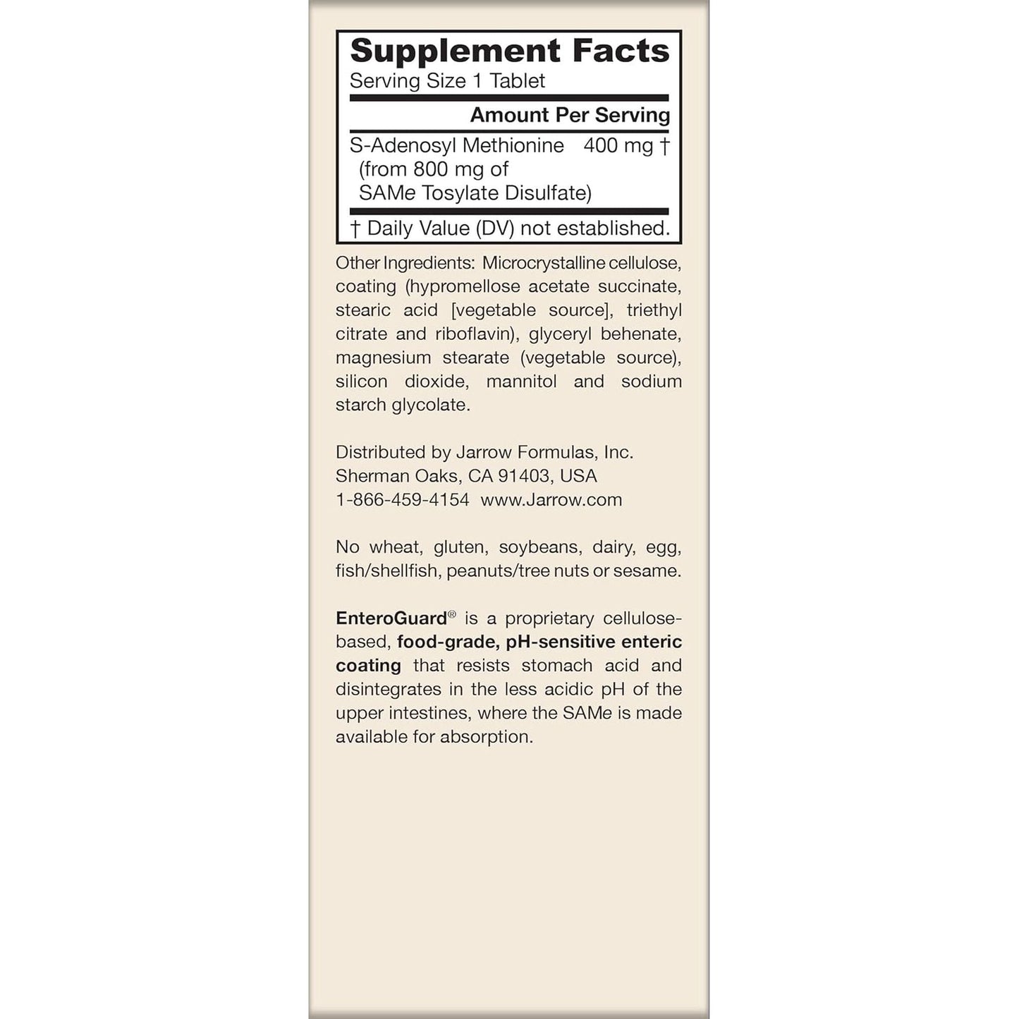 Jarrow Formulas Same 400 Mg, Supports Joint Health, Liver Function, Brain Metabolism, 60 Tablets