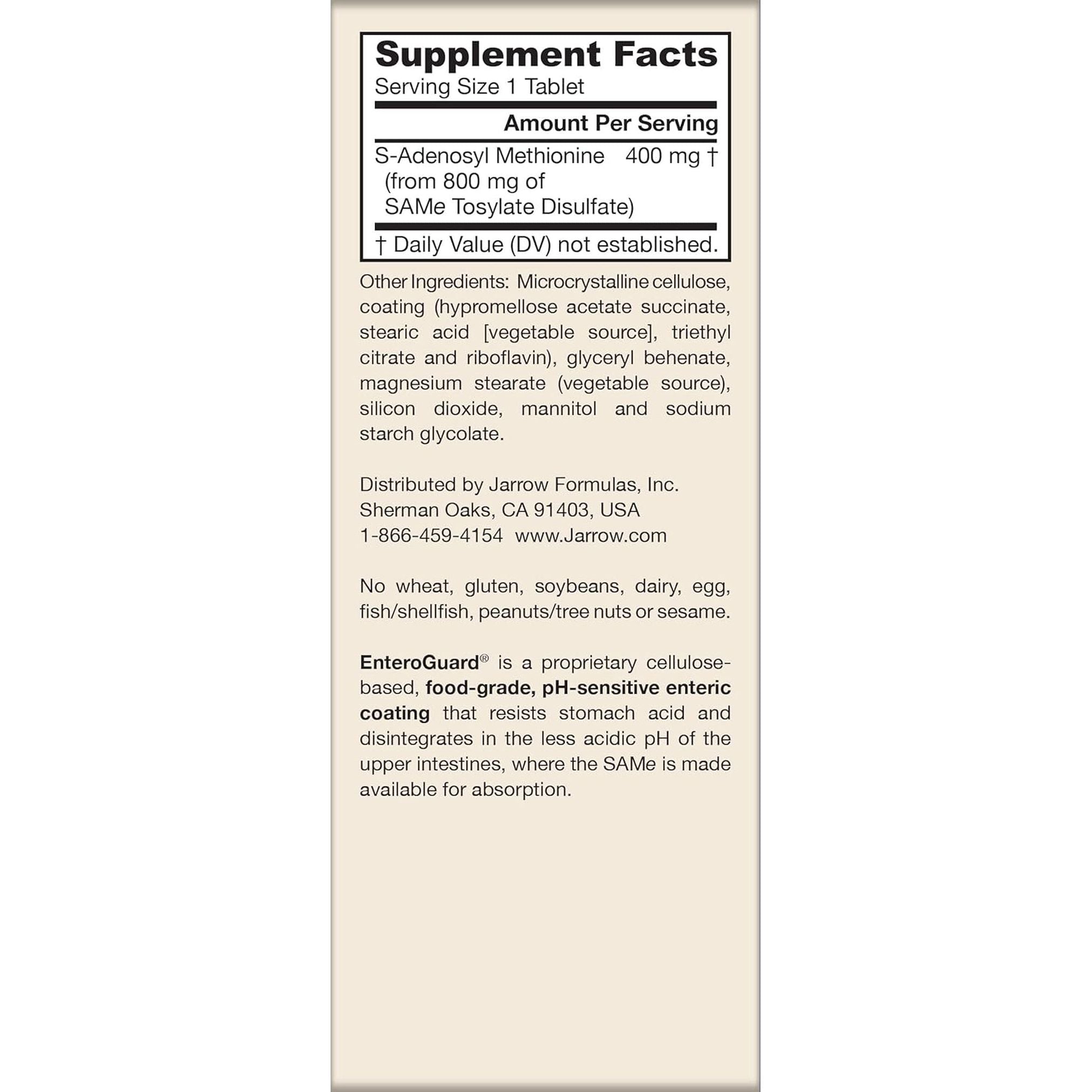 Jarrow Formulas Same 400 Mg, Supports Joint Health, Liver Function, Brain Metabolism, 60 Tablets