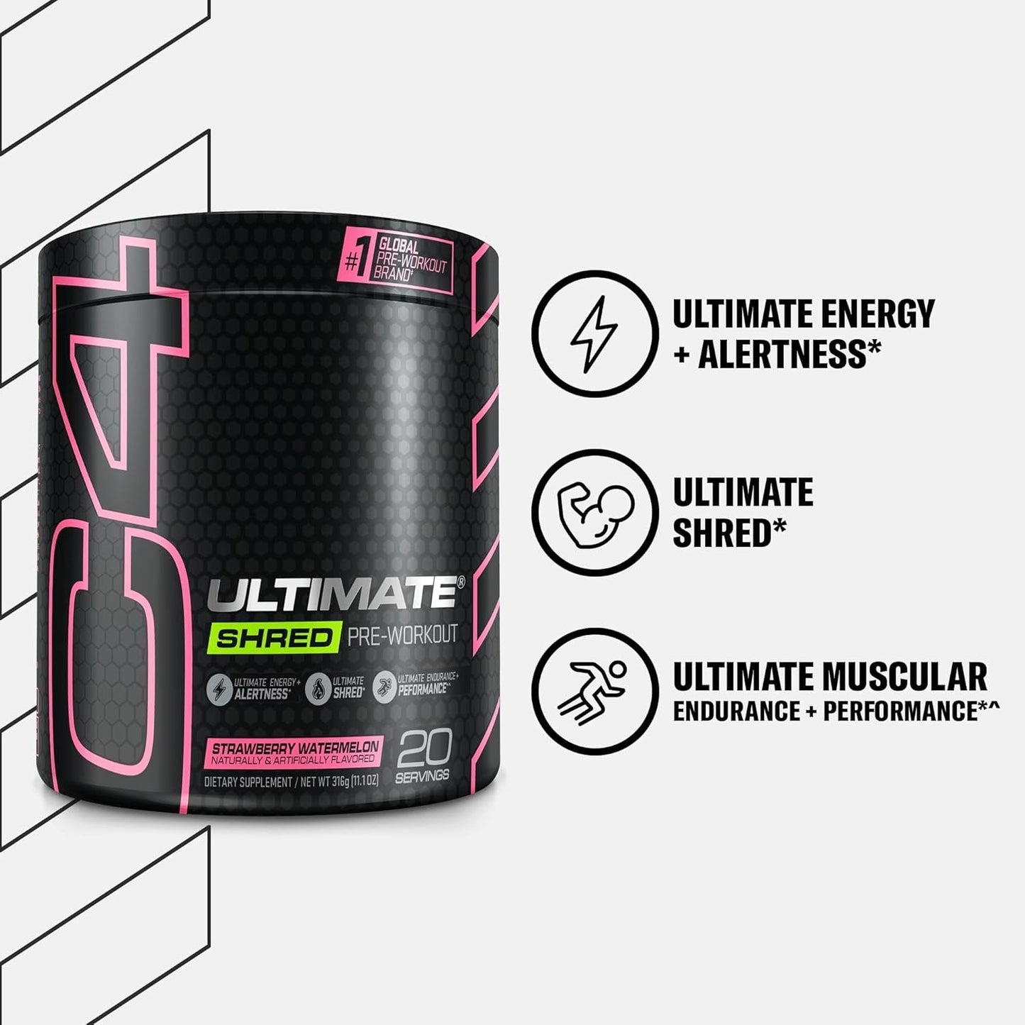 Cellucor C4 Ultimate Shred Pre Workout Powder, Strawberry Watermelon, 20 Servings