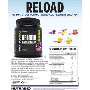 Nutrabio Reload - Powerful Muscular Recovery Formula  - 3G Creatine, 8G Bcaas, 5G Glutamine - 30 Servings, Orange Mango