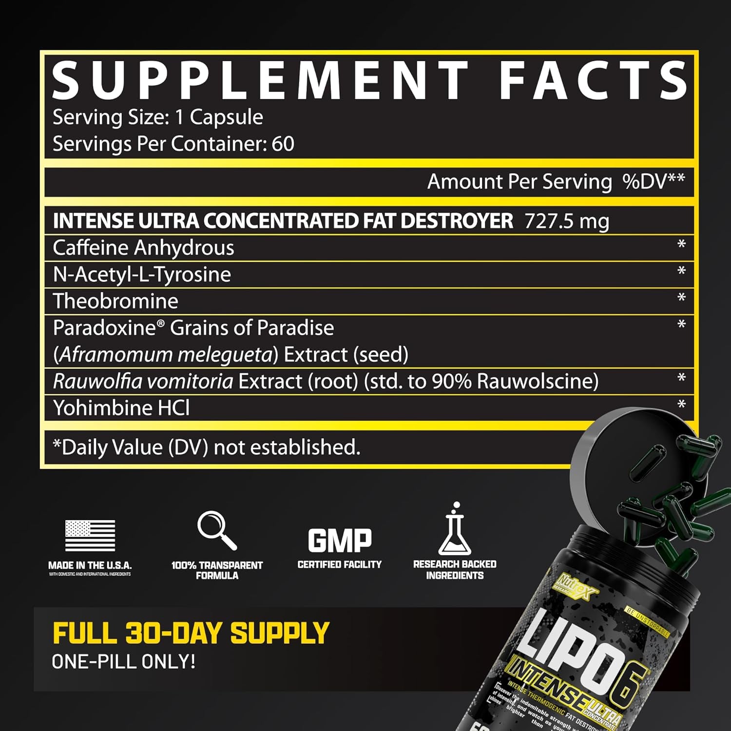 Nutrex Research Lipo6 Black Intense Ultra Concentrate Thermogenic Fat Burner - 60 Diet Pills