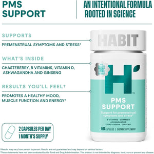 Habit PMS Support Supplement for Women - Supports Premenstrual Symptoms & Stress, Hormone Balance (60 Capsules)