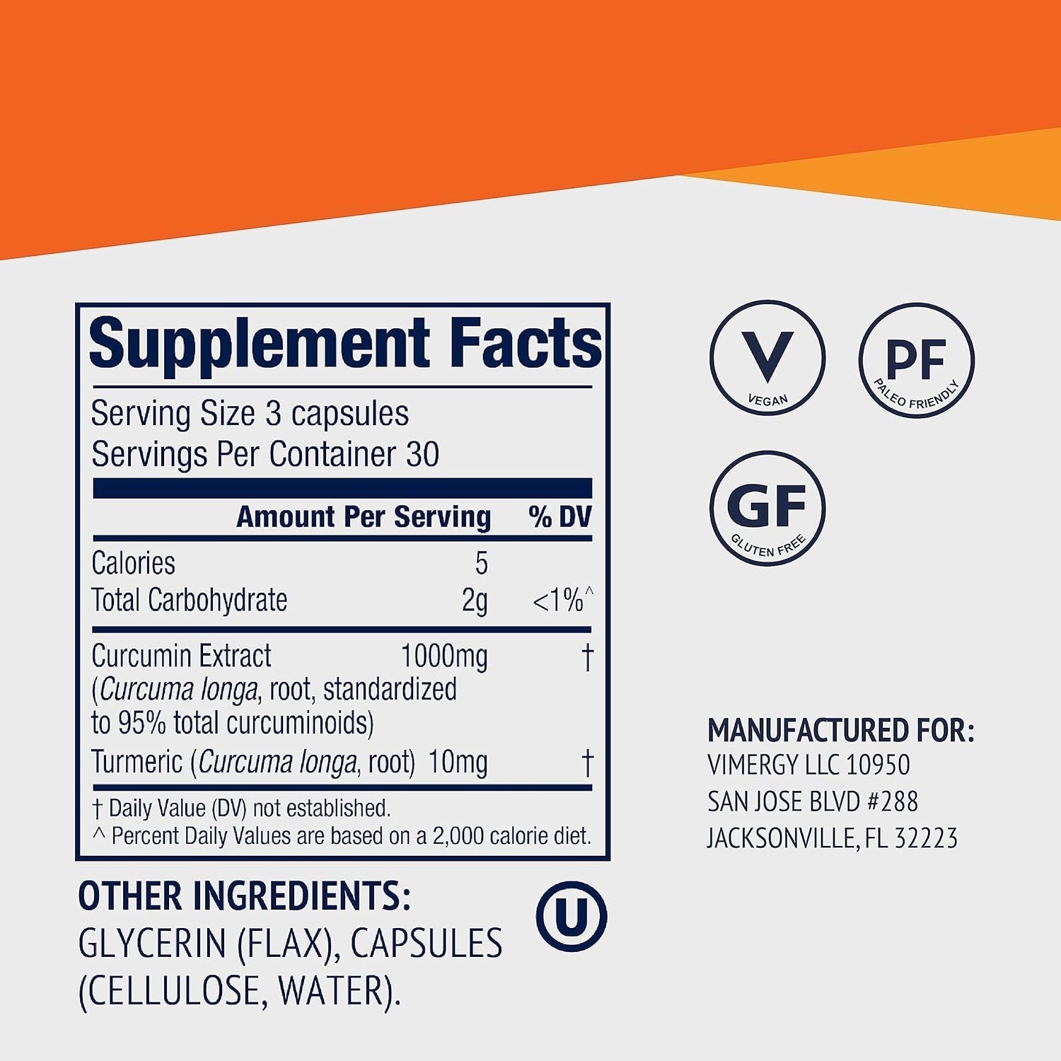 Vimergy Curcumin with Turmeric Capsules – Promotes Joint Health & Mobility* – Supports Memory & Brain Function* 90 Ct