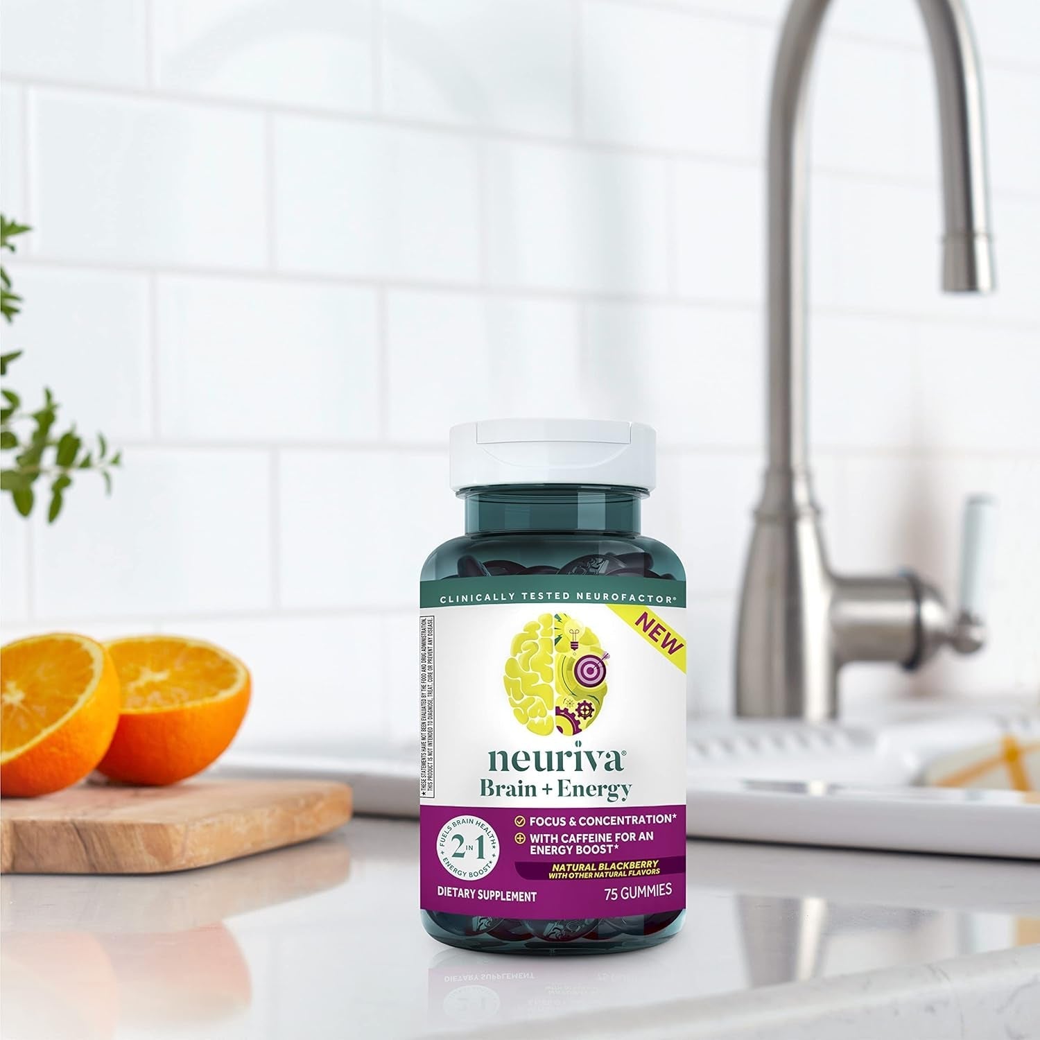 NEURIVA Brain + Energy Gummies, Nootropic Brain Supplements for Focus and Concentration 75 Count