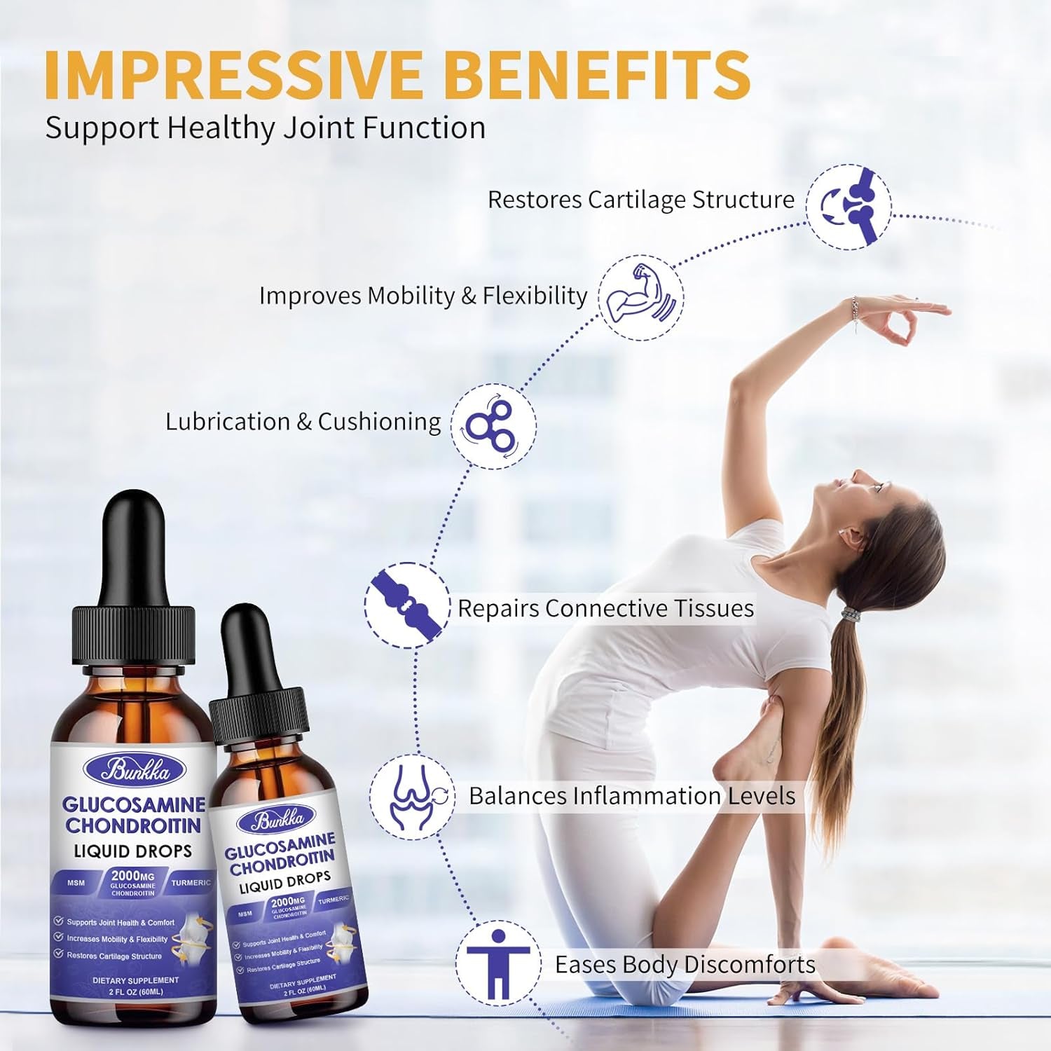Glucosamine Chondroitin MSM Liquid Drops-W/ Turmeric Boswellia Quercetin Bromelain-Vegan, 