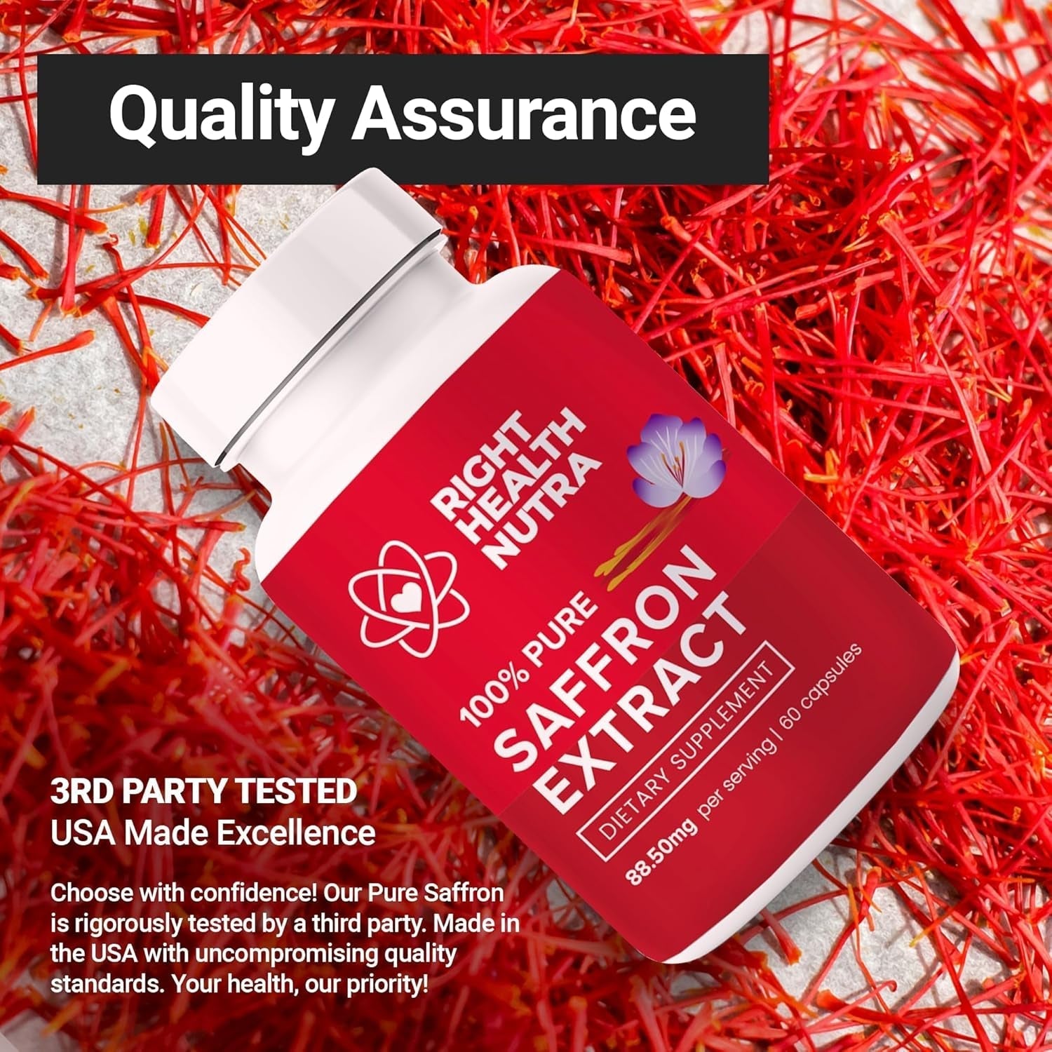 Right Health Nutra Saffron Supplements - Supports Mood | Focus | Digestion | Eye Health 60 Capsules