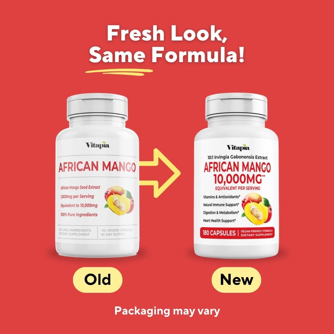 African Mango Capsules 10,000Mg for Immune System, Metabolism, and Nutritional Wellness Support - 180 Veggie Capsules - Suppviv