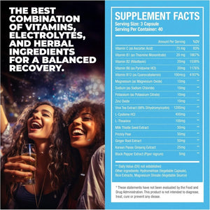 After Drinking Aid Supplement Pre Game Party Pills Electrolytes Hydration 120 Capsules - Suppviv