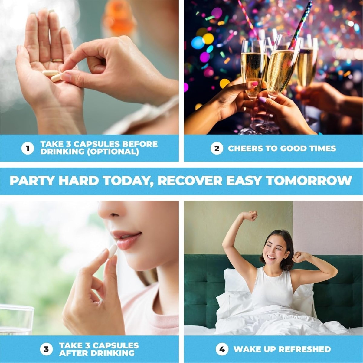 After Drinking Aid Supplement Pre Game Party Pills Electrolytes Hydration 120 Capsules - Suppviv