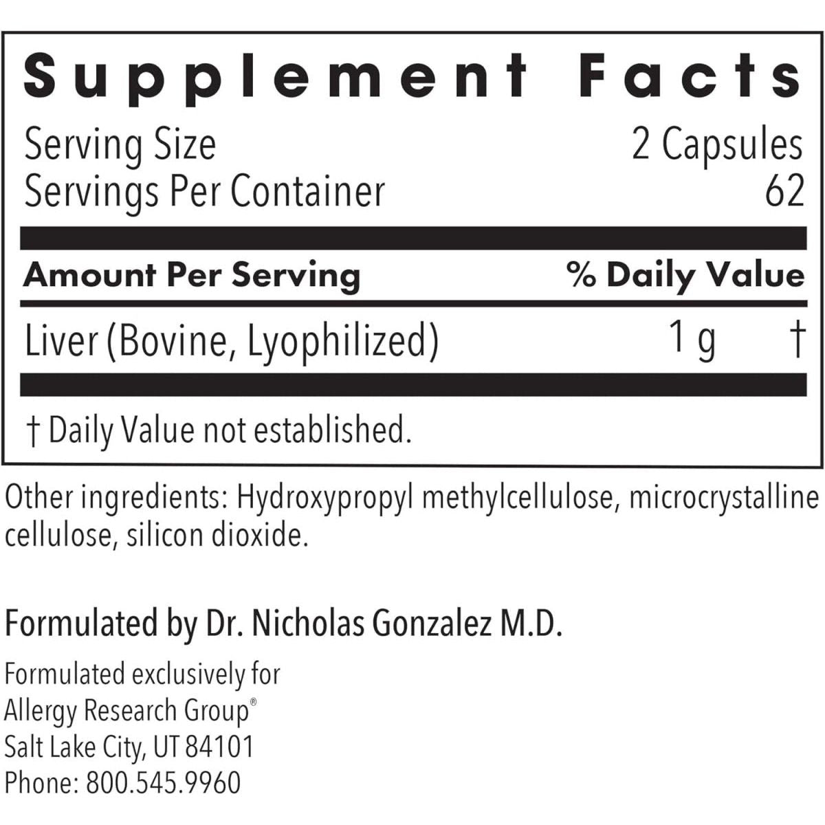 Allergy Research Group Beef Liver Supplement - 1000Mg,125 Count - Suppviv