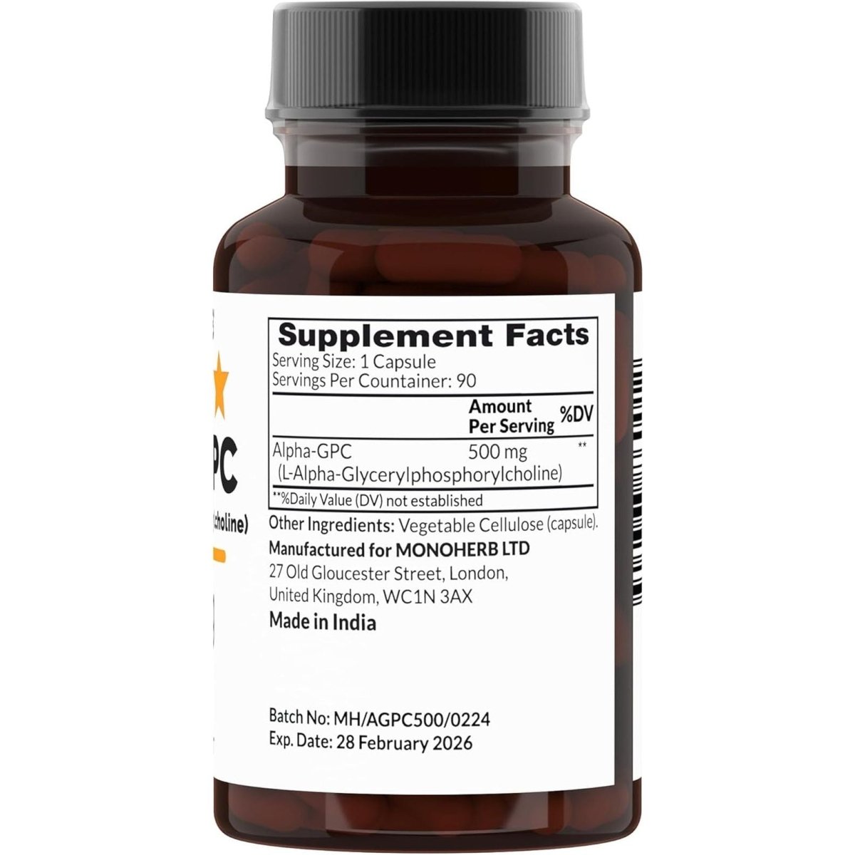 Alpha - Gpc 500 Mg - 90 Vegan Capsules, Nootropic for Brain Support, Focus, Memory, Motivation, and Energy - Suppviv