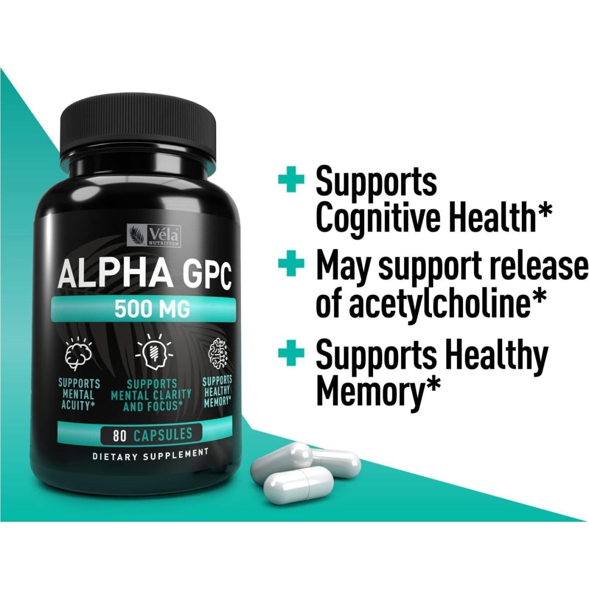 Alpha GPC 500Mg Capsules | 80 Count | Supports Healthy Cognitive Function - Suppviv