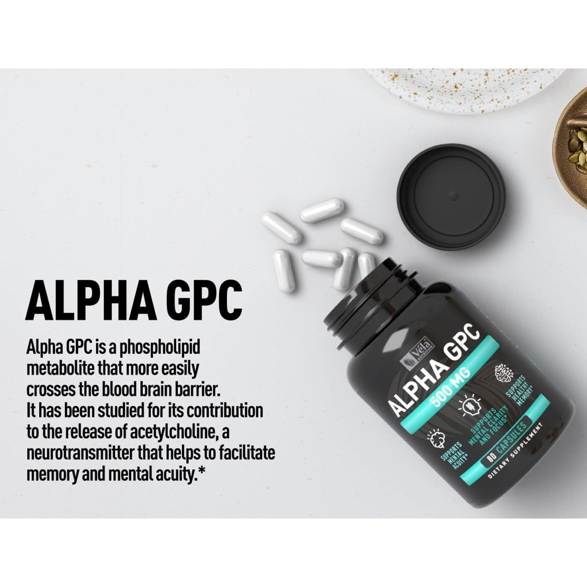 Alpha GPC 500Mg Capsules | 80 Count | Supports Healthy Cognitive Function - Suppviv