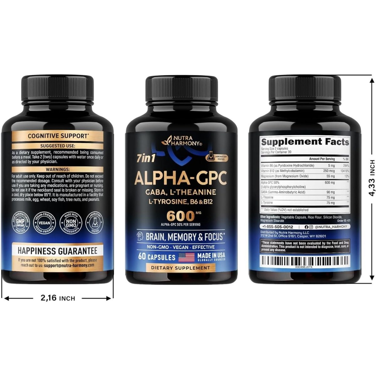 Alpha GPC 600 Mg - Alpha - Gpc Supplement for Focus, Memory & Energy - Bioactive Choline for Brain & Cognition - 60 Capsules - Suppviv