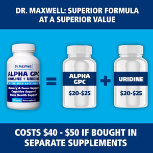 Alpha GPC 600Mg + Uridine, a Choline Enhancer. 60 Pills, Acetylcholine Precursor - Suppviv