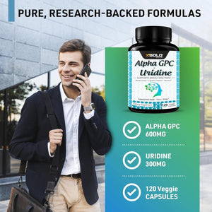 Alpha GPC Choline 600Mg + Uridine Monophosphate 300Mg - 2 - In - 1 Nootropic Supplement 120 Veggie Capsules - Suppviv