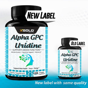 Alpha GPC Choline 600Mg + Uridine Monophosphate 300Mg - 2 - In - 1 Nootropic Supplement 120 Veggie Capsules - Suppviv
