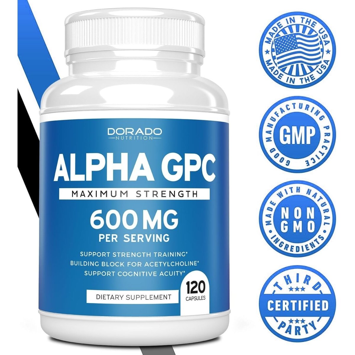 Alpha GPC Choline Capsules - 120 Count, 600Mg Servings - Brain Support Supplement - Suppviv