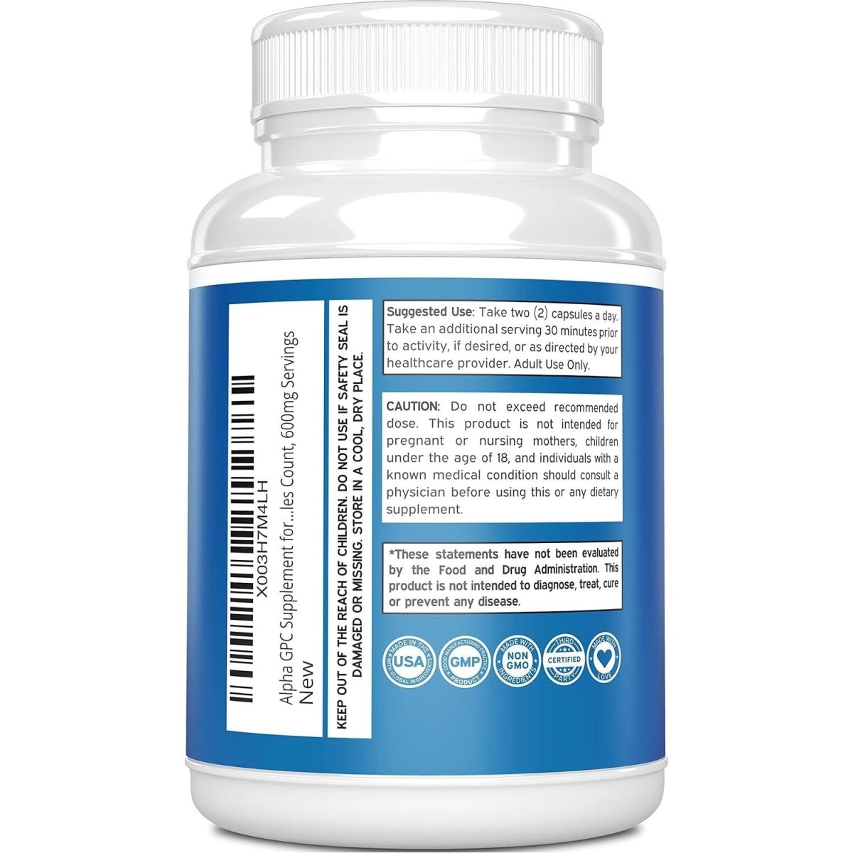 Alpha GPC Choline Capsules - 120 Count, 600Mg Servings - Brain Support Supplement - Suppviv