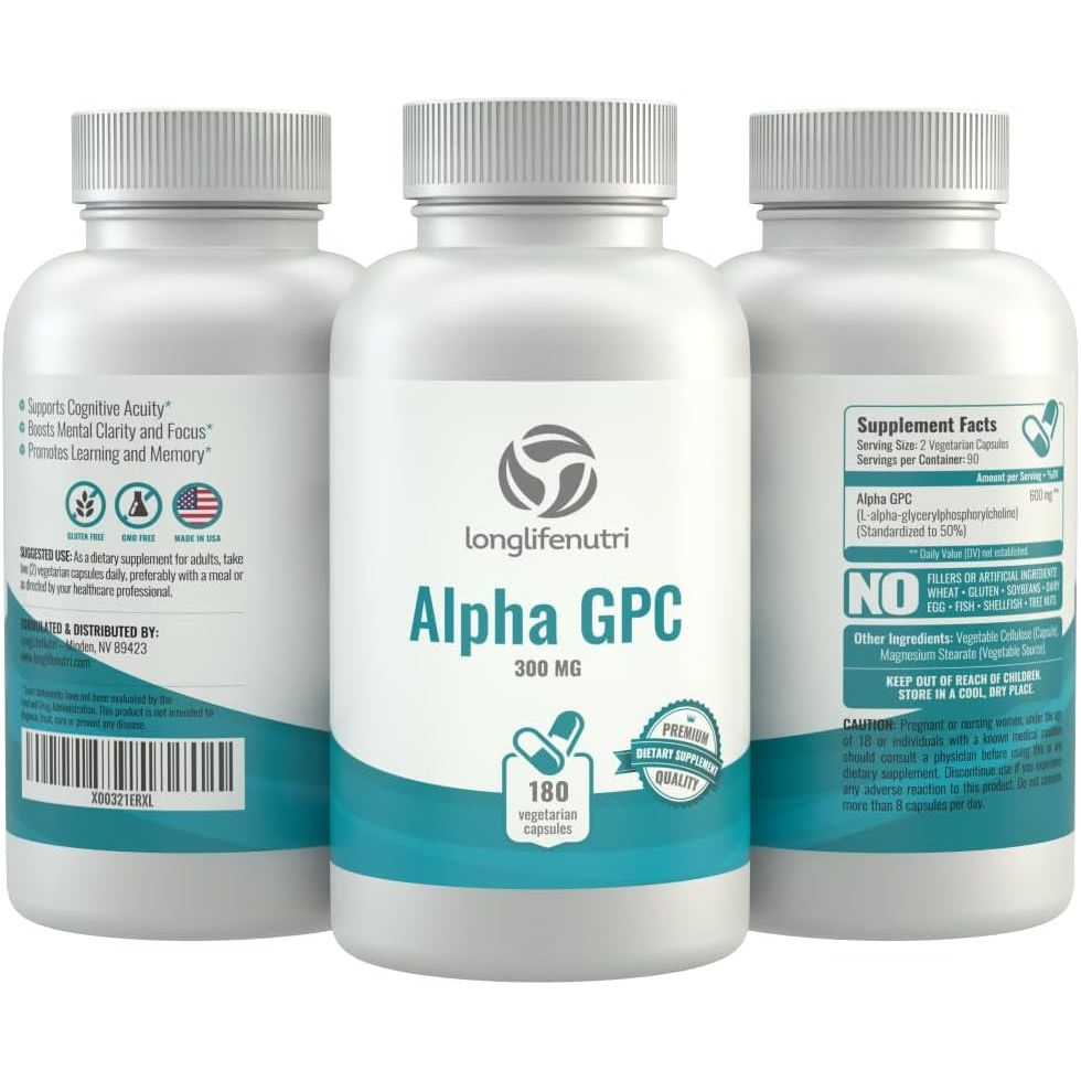 Alpha GPC Choline Supplement 300Mg - 180 Vegetarian Capsules| Cognitive Enhancer Nootropic - Suppviv