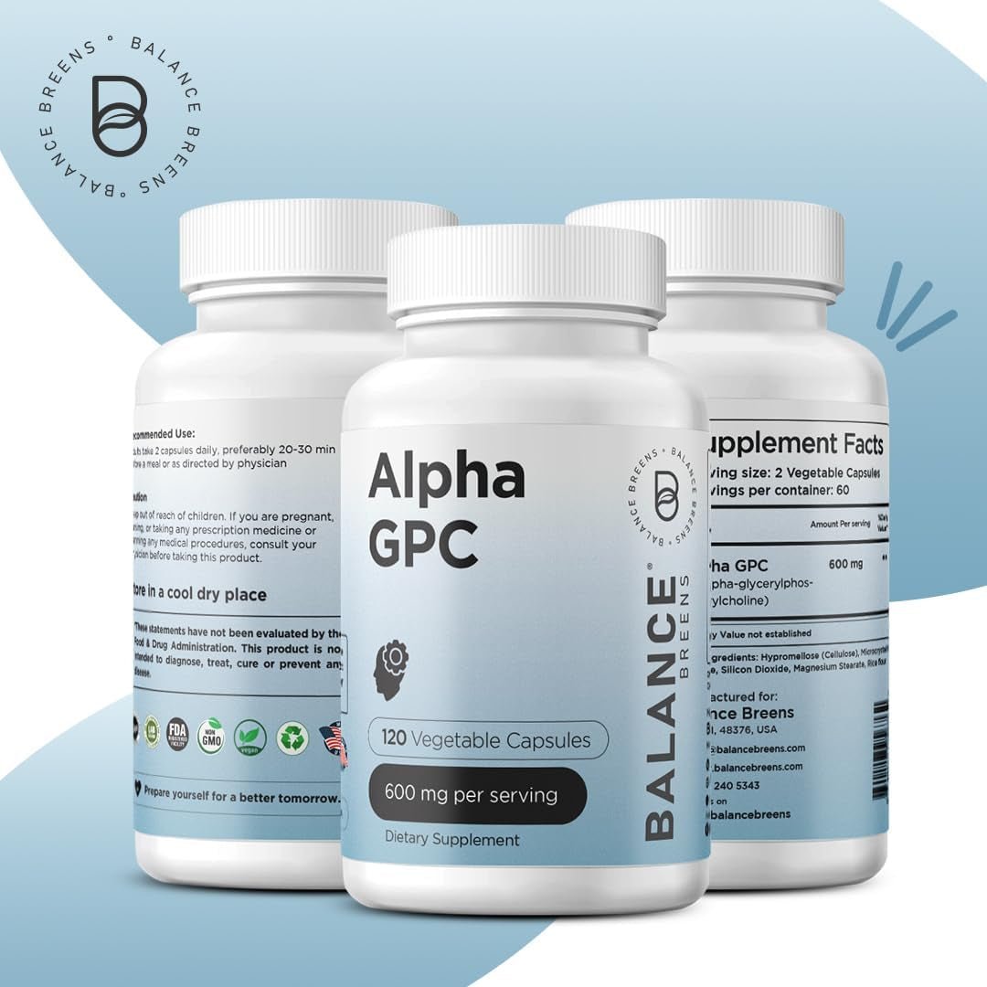 Alpha GPC Choline Supplement 600Mg – 120 Vegetable Capsules - Advanced Memory Formula, Nootropics Brain Support Supplement - Suppviv
