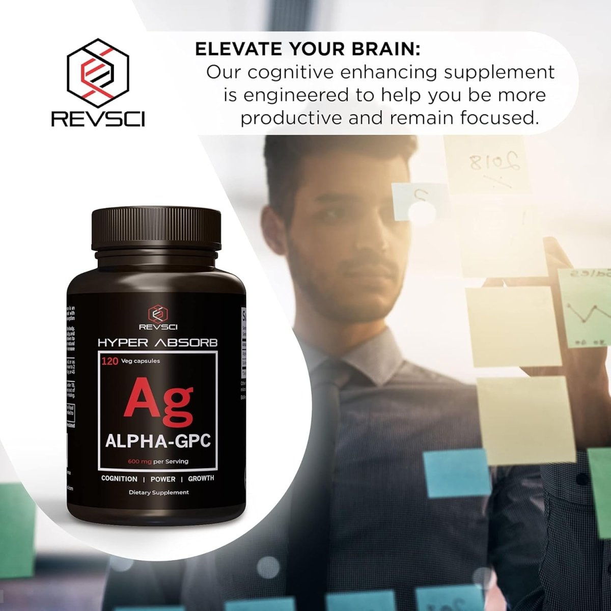 Alpha GPC Supplement & Bioperine for Hyper Absorption - 120 Count, 600Mg Serving - Nootropics for Memory, Focus, Energy, Motivation - Suppviv
