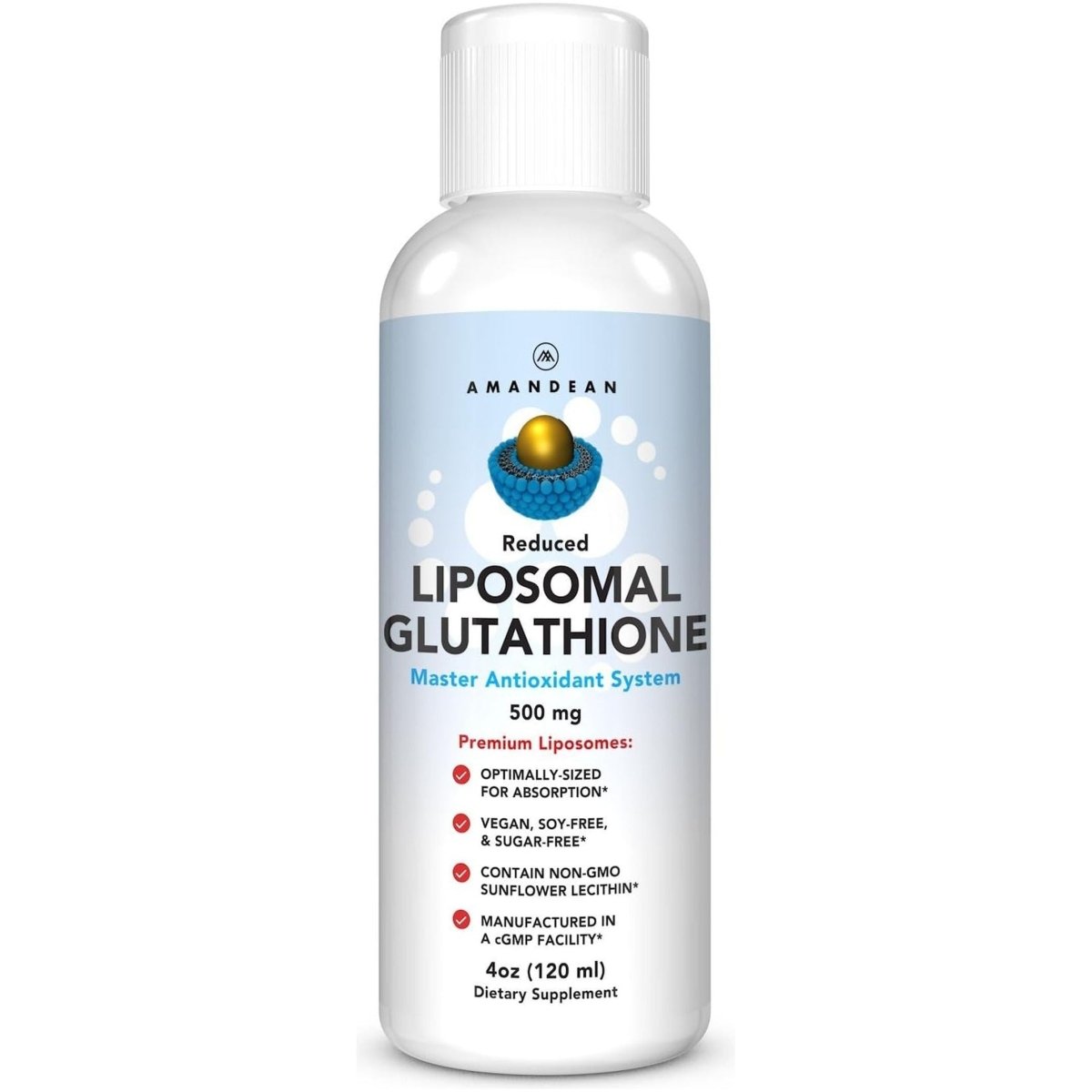 AMANDEAN Liposomal Glutathione Supplement. Liquid Reduced Setria 500Mg - Suppviv