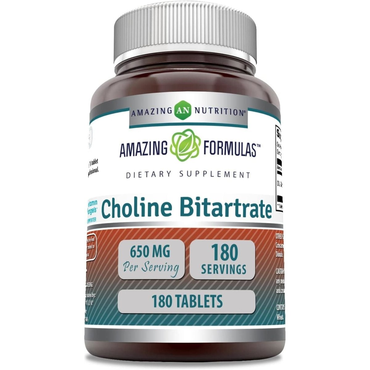 Amazing Formulas Choline Bitartrate - 650 MG, 180 Tablets - Supports Nerve & Brain Health - Suppviv