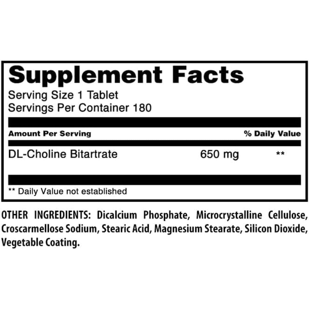 Amazing Formulas Choline Bitartrate - 650 MG, 180 Tablets - Supports Nerve & Brain Health - Suppviv